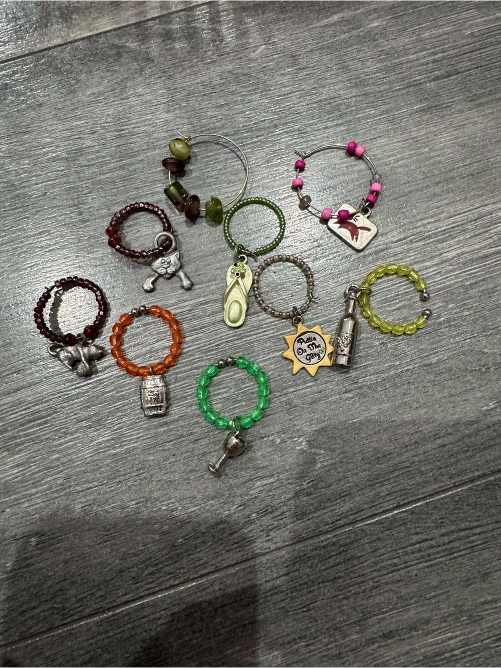 Assorted Beaded Charm Ring drink wine Set - Mixed Colors